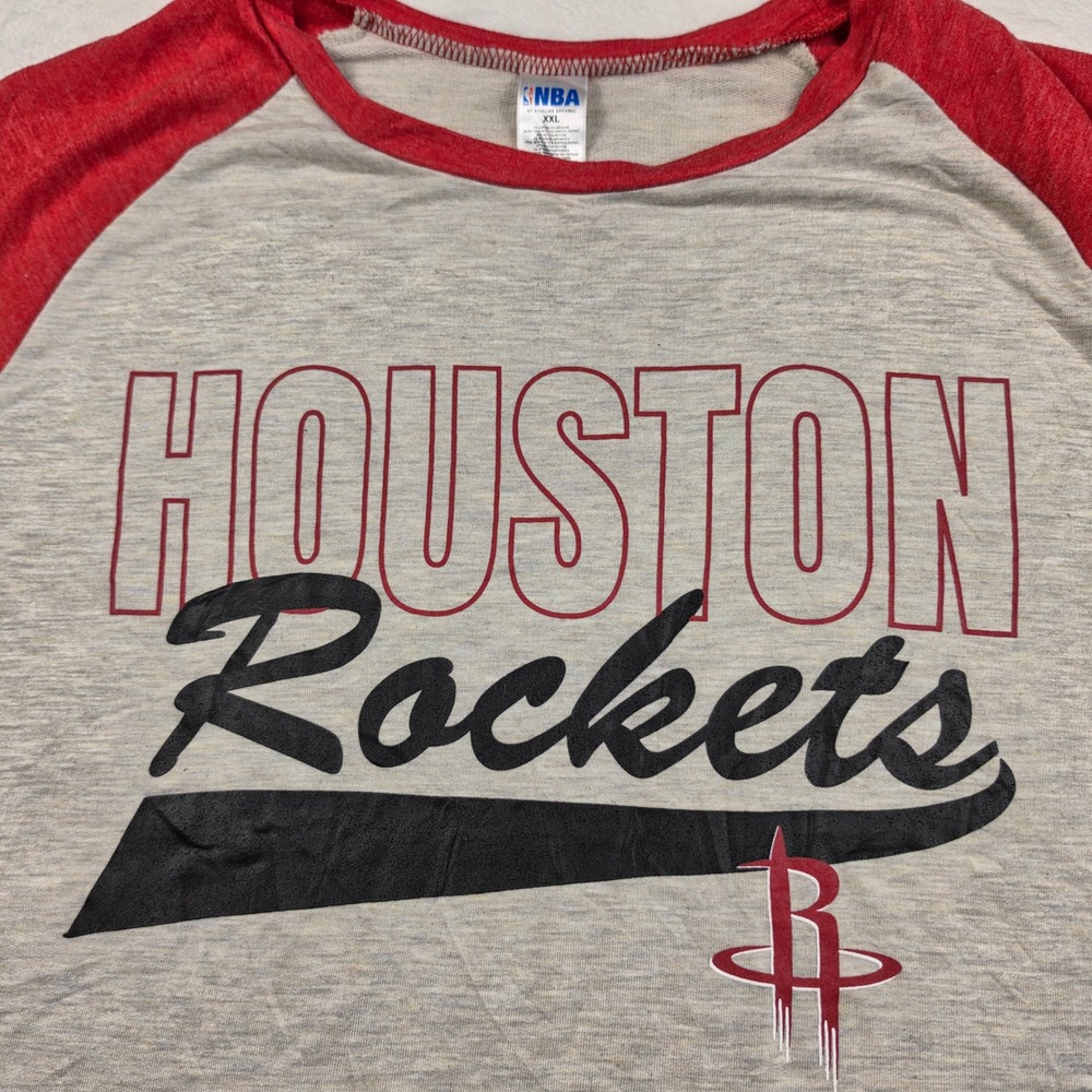 Houston Rockets Shirt Mens XXL Gray Red Excellent NBA Raglan High-Low Sleeve